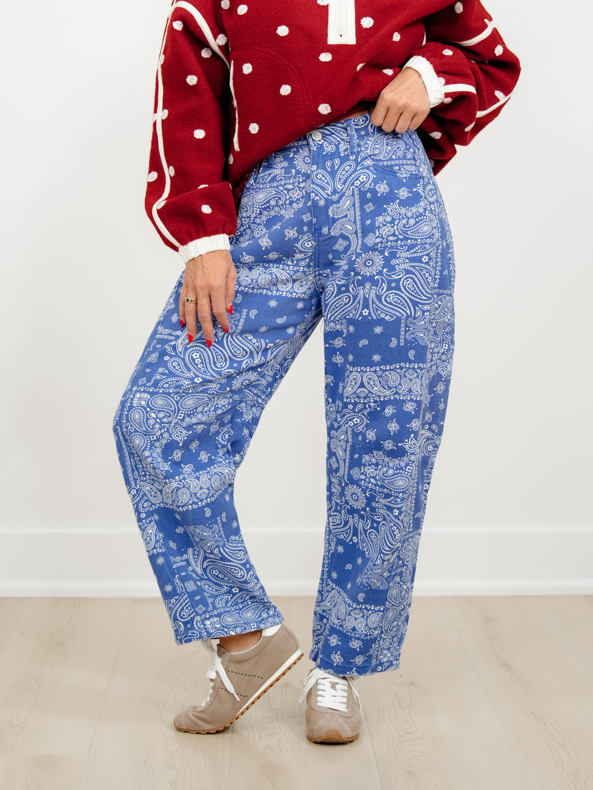 Plus/Reg Bandana Print Barrel Pants - Freckled Poppy