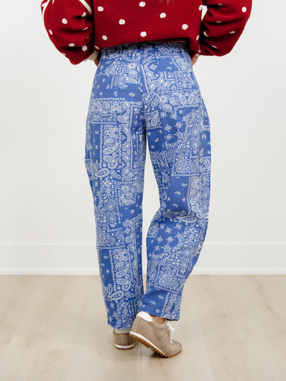 Restock! Plus/Reg Blue Bandana Print Barrel Pants