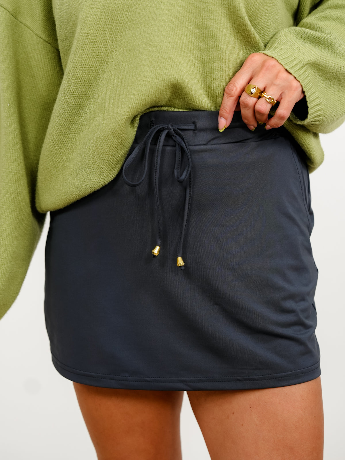 Plus/Reg Charcoal Elastic Waist Skort - Freckled Poppy