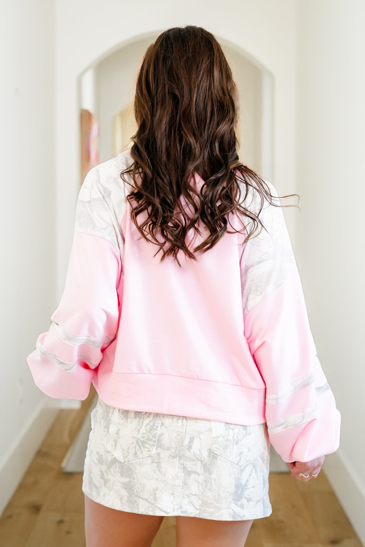 Plus/Reg Long Sleeve Pullover Sweatshirt with Camo Accents - Freckled Poppy