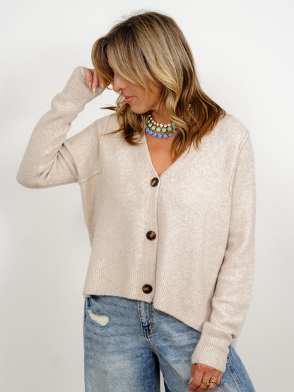 Plus/Reg Long Sleeve Button Down Hi-Lo Cardigan