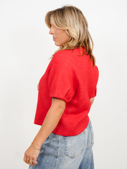 Short Puff Sleeve Round Neck Pullover Sweater