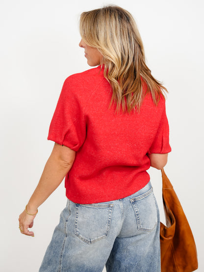 Short Puff Sleeve Round Neck Pullover Sweater