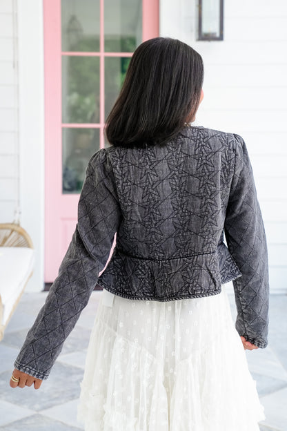 Quilted Peplum Zip Up Crop Jacket - Freckled Poppy