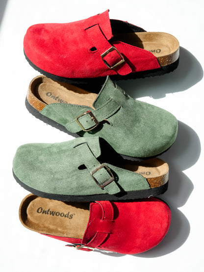 Vegan Suede Buckle Strap Clog Mule - Freckled Poppy