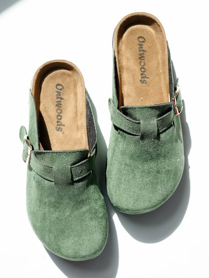 Vegan Suede Buckle Strap Clog Mule - Freckled Poppy