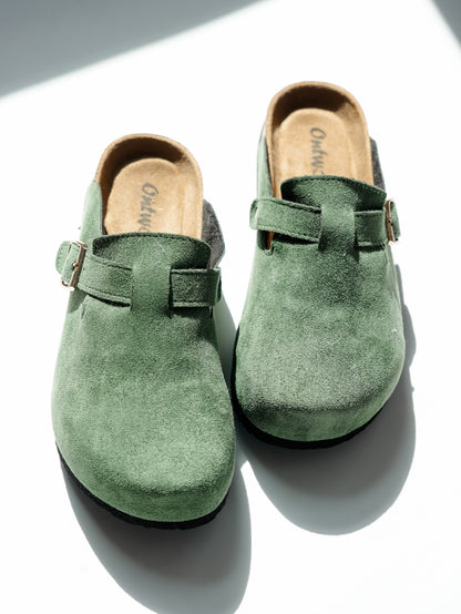 Vegan Suede Buckle Strap Clog Mule - Freckled Poppy