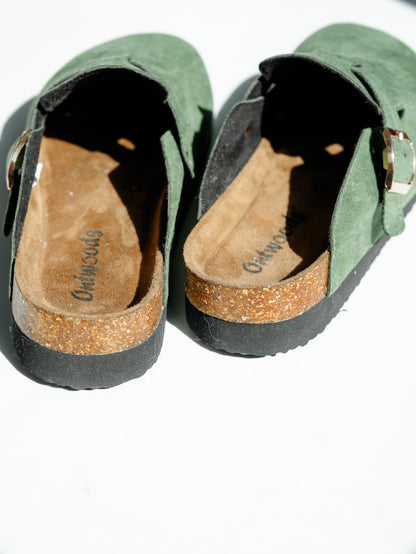 Vegan Suede Buckle Strap Clog Mule - Freckled Poppy