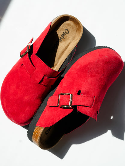 Vegan Suede Buckle Strap Clog Mule - Freckled Poppy