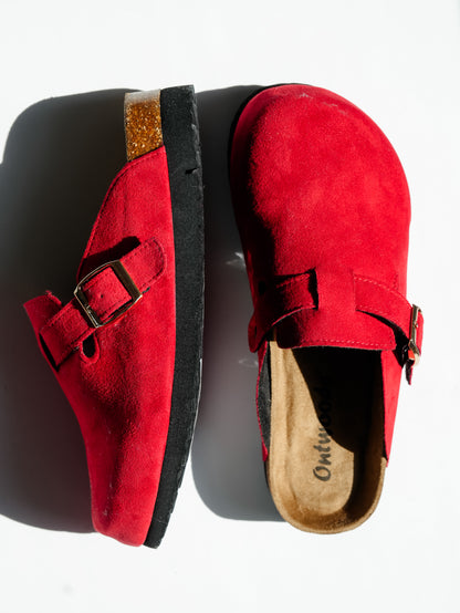 Vegan Suede Buckle Strap Clog Mule - Freckled Poppy