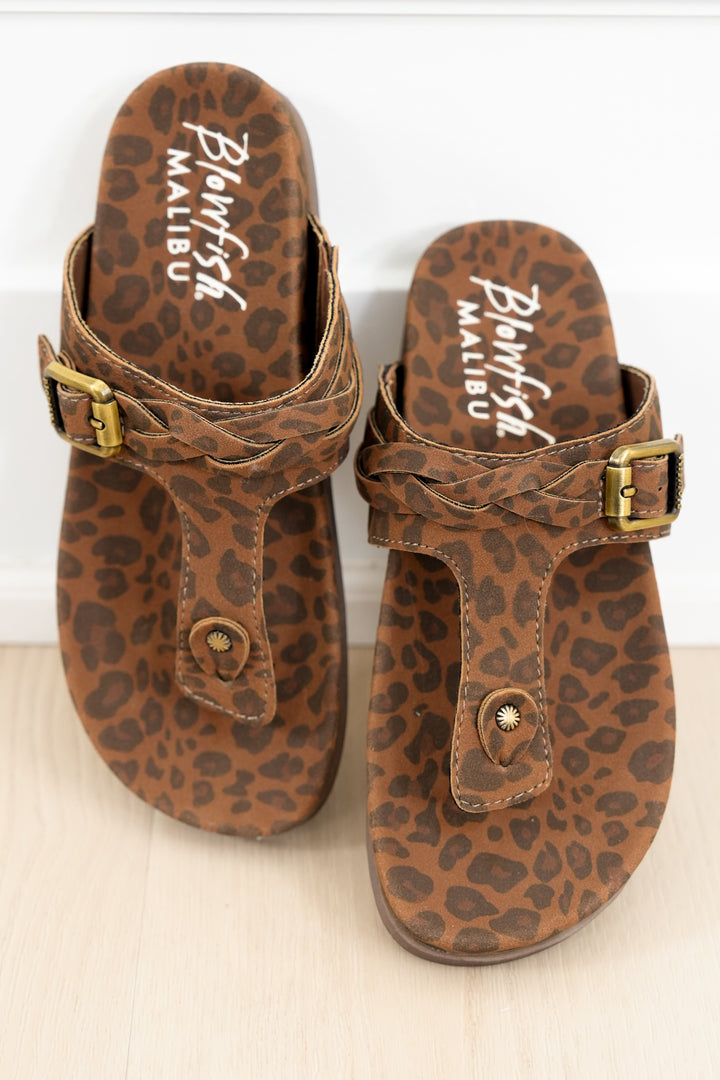 Blowfish Animal Print Adjustable Buckle Cork Footbed Thong Sandal - Freckled Poppy