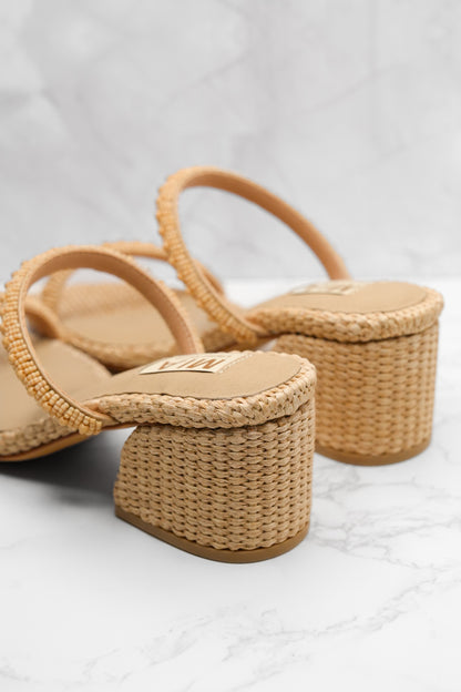 MIA Beaded Strap Raffia Woven Block Heel Sandal - Freckled Poppy
