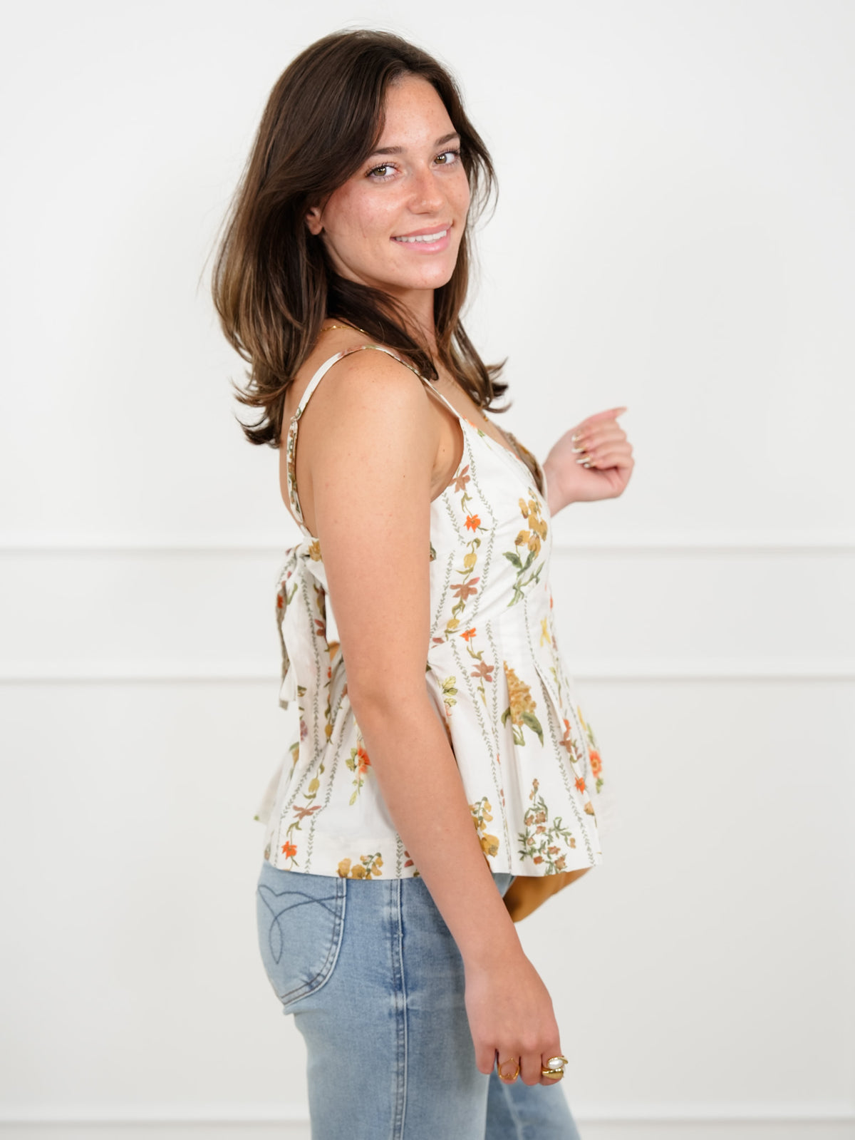 Floral Print Sleeveless Top with Back Tie - Freckled Poppy