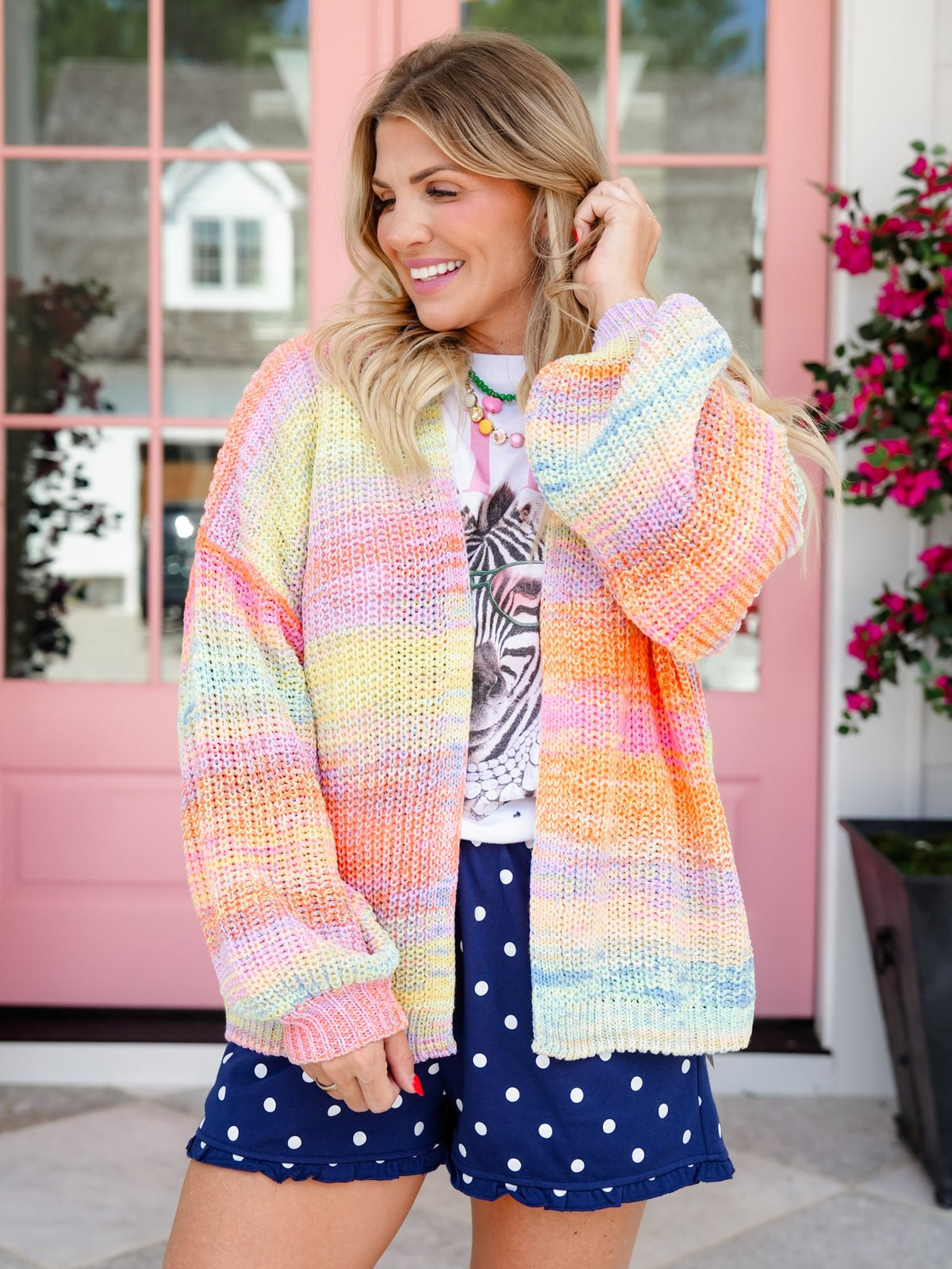 Neon Rainbow Stripe Long Sleeve Open Front Knit Cardigan - Freckled Poppy