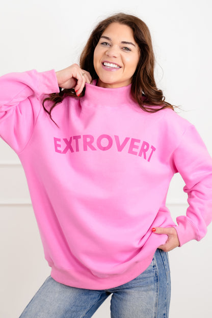 Plus/Reg Long Sleeve "Extrovert" Graphic Pullover Sweatshirt - Freckled Poppy