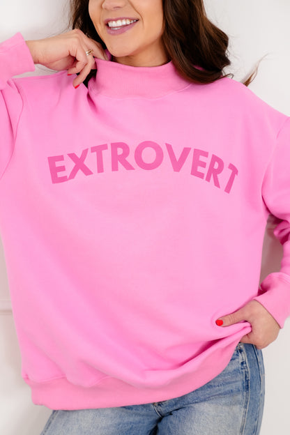 Plus/Reg Long Sleeve "Extrovert" Graphic Pullover Sweatshirt - Freckled Poppy