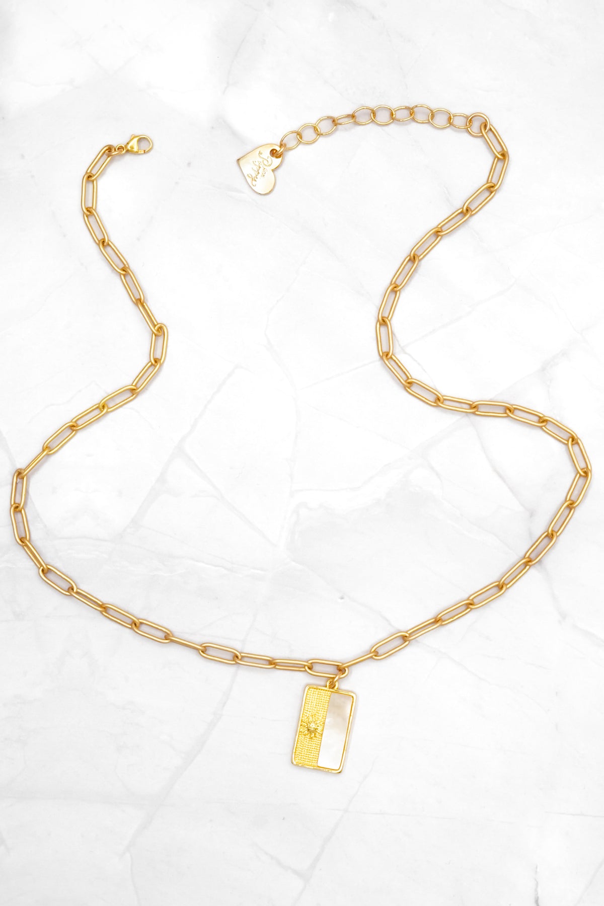 Love, Poppy Moonstone Square Pendent Sun Detail Paperclip Chain Necklace
