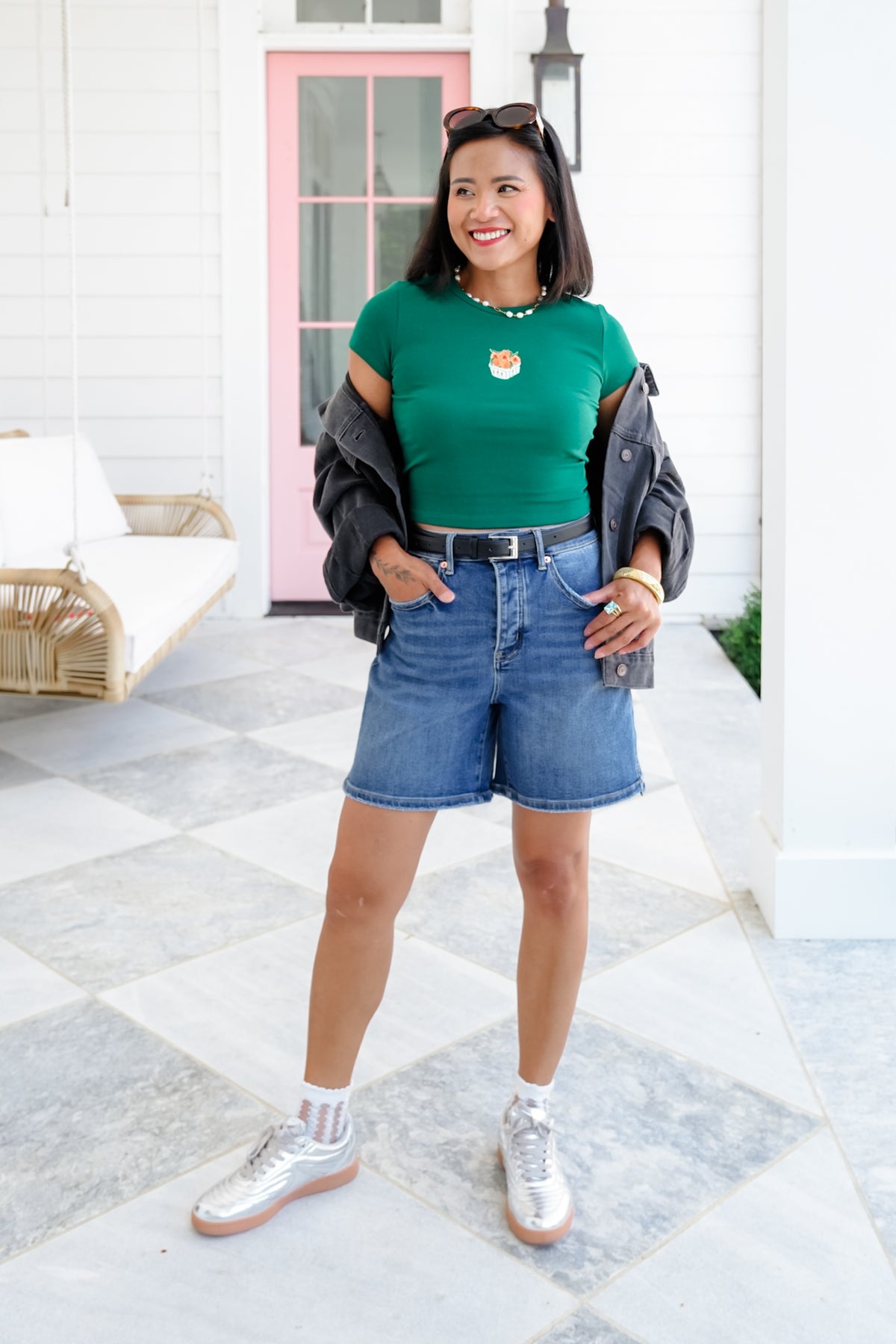 Short Sleeve "Basket of Peaches" Graphic Crop Top - Freckled Poppy