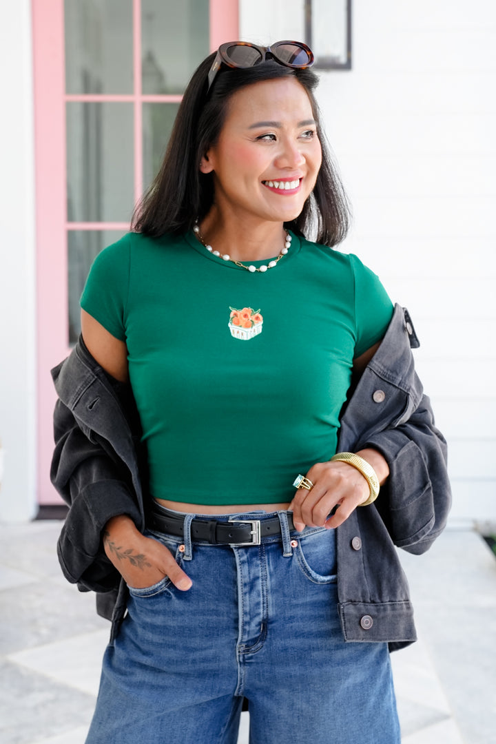 Short Sleeve "Basket of Peaches" Graphic Crop Top - Freckled Poppy