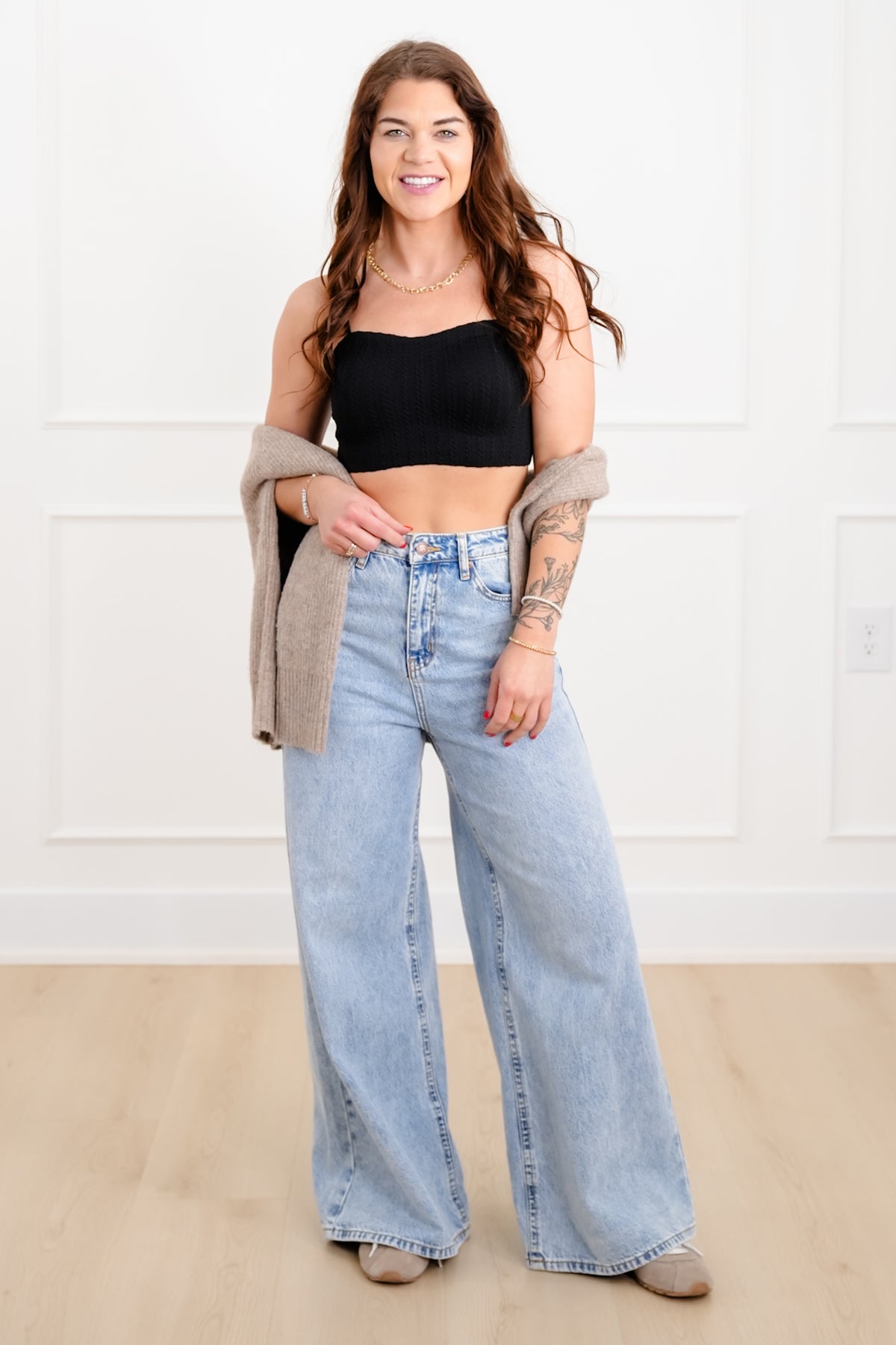 Cable Knit Pattern Bralette with Adjustable Straps - Freckled Poppy