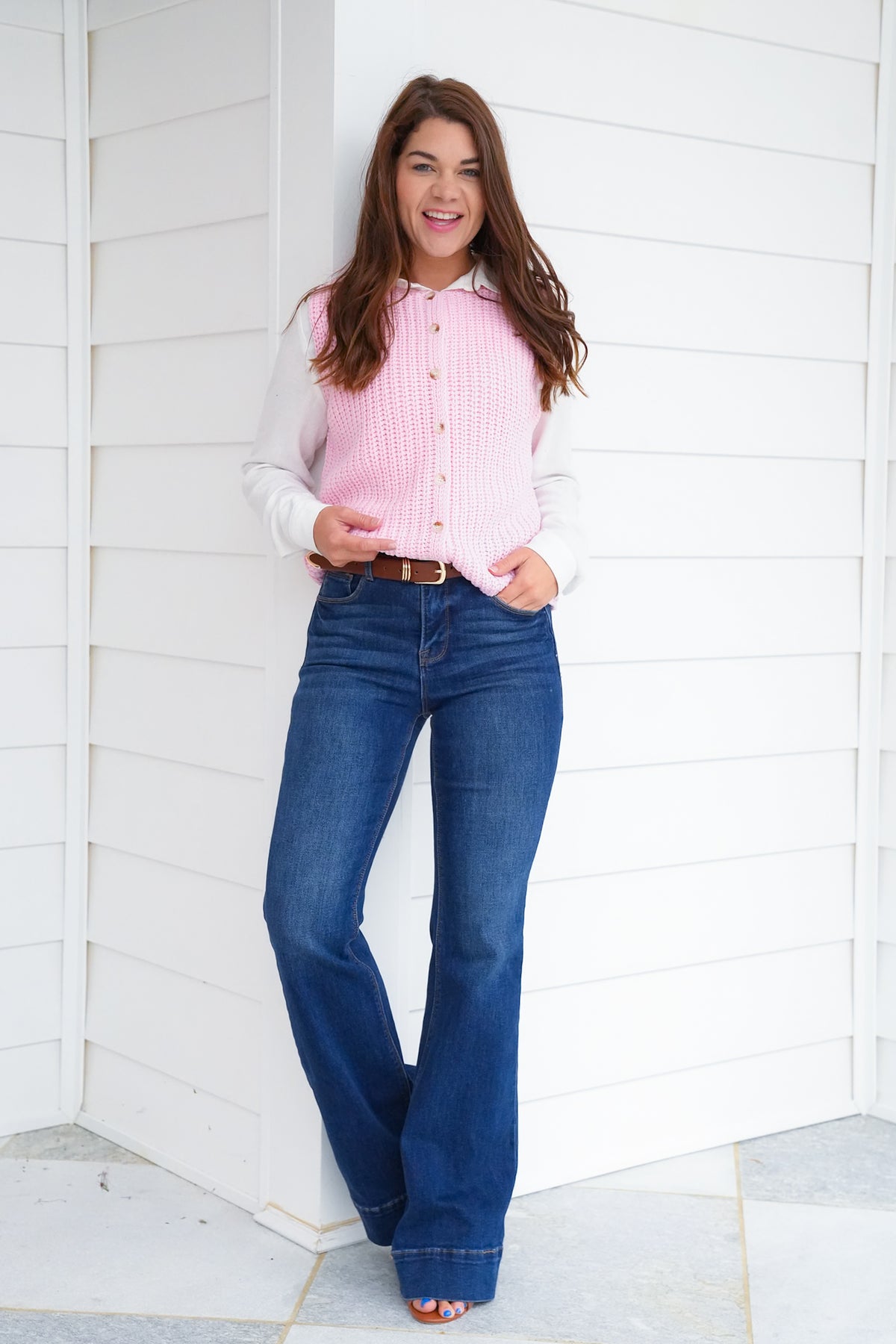 Knit Button Down Sweater Vest - Freckled Poppy