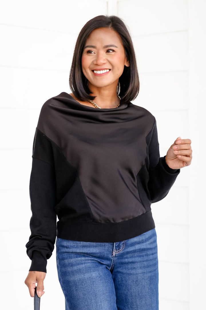 Black Cowl Neck Long Sleeve Top - Freckled Poppy