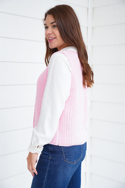 Knit Button Down Sweater Vest - Freckled Poppy