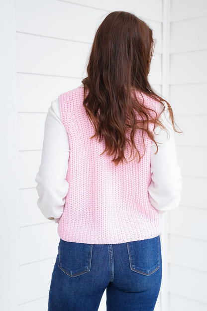 Knit Button Down Sweater Vest - Freckled Poppy