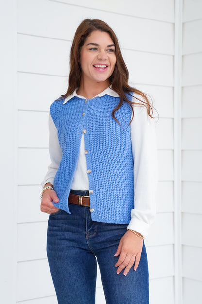 Knit Button Down Sweater Vest - Freckled Poppy