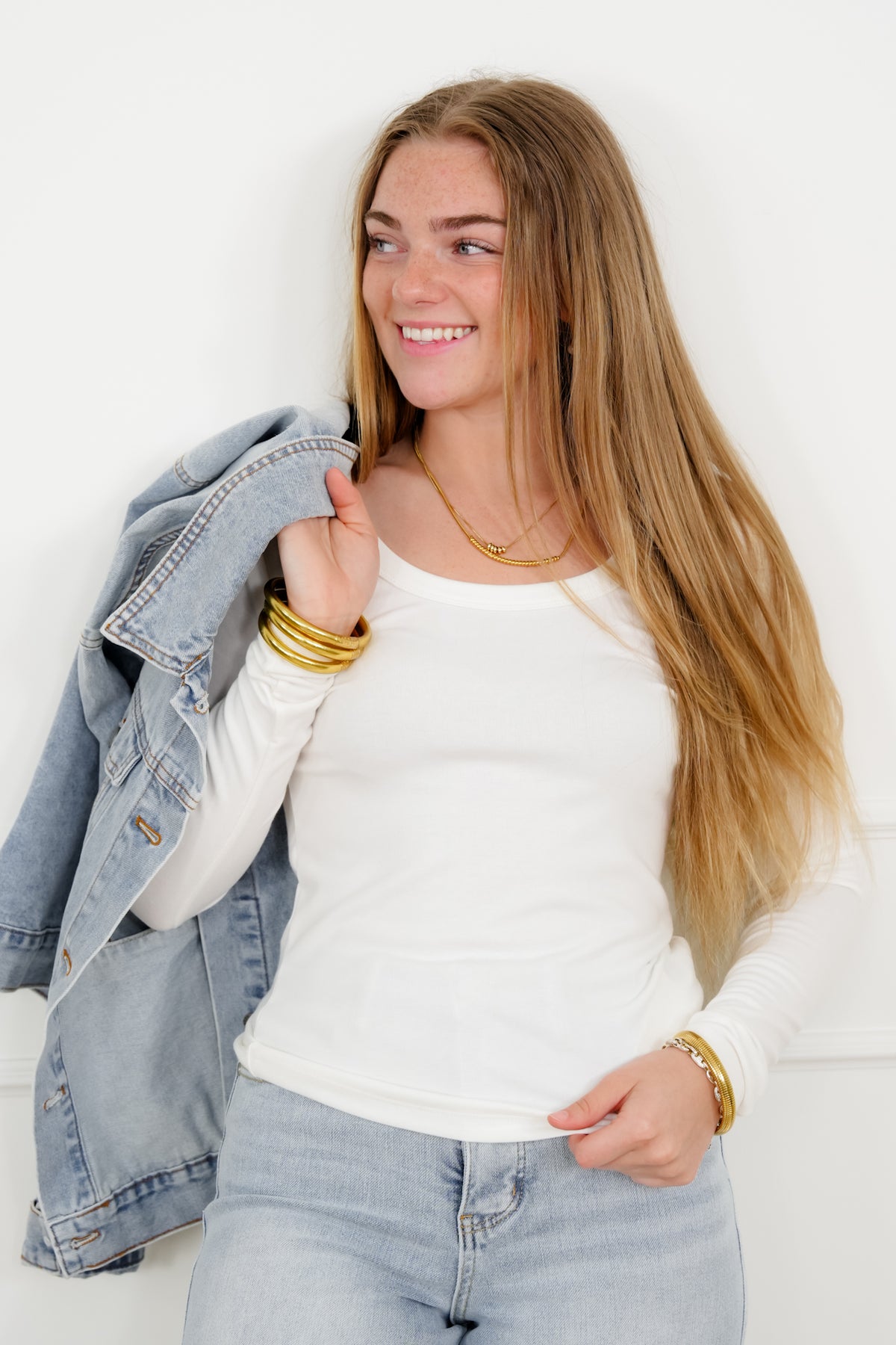 Solid Long Sleeve Scoop Neck Top - Freckled Poppy
