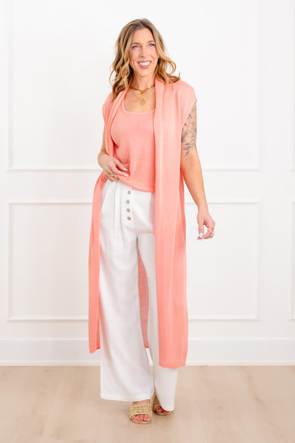 Knit Sleeveless Long Cardigan and Tank Top Set - Freckled Poppy