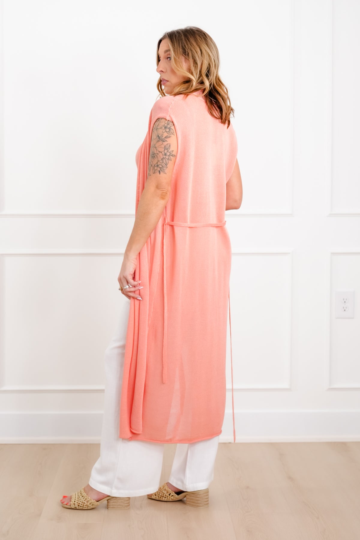 Knit Sleeveless Long Cardigan and Tank Top Set - Freckled Poppy