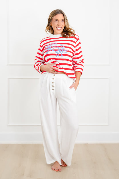 Linen Blend High Waist Button Fly Palazzo Pants - Freckled Poppy