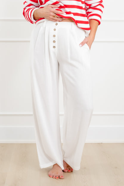 Linen Blend High Waist Button Fly Palazzo Pants - Freckled Poppy