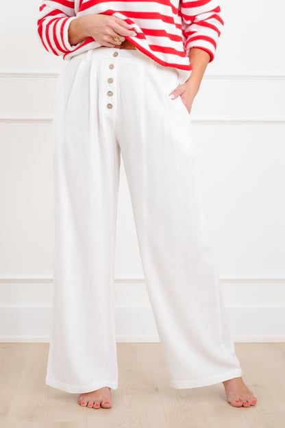 Linen Blend High Waist Button Fly Palazzo Pants - Freckled Poppy