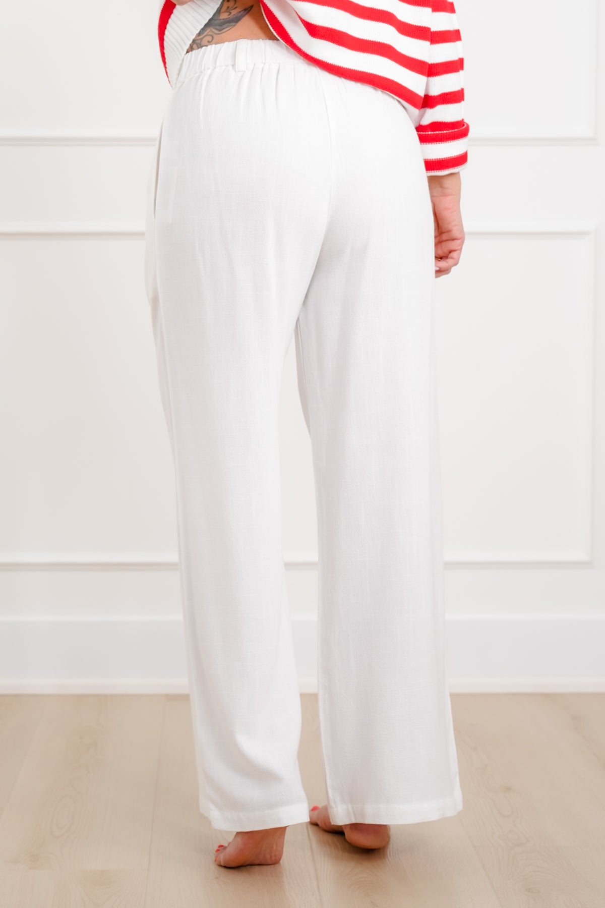 Linen Blend High Waist Button Fly Palazzo Pants - Freckled Poppy