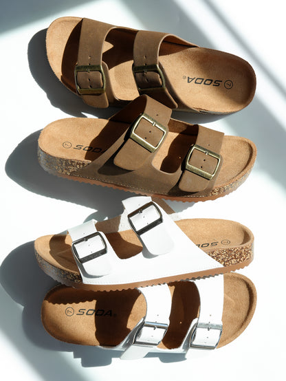 Double Buckle Cork Footbed Slide Sandal - Freckled Poppy
