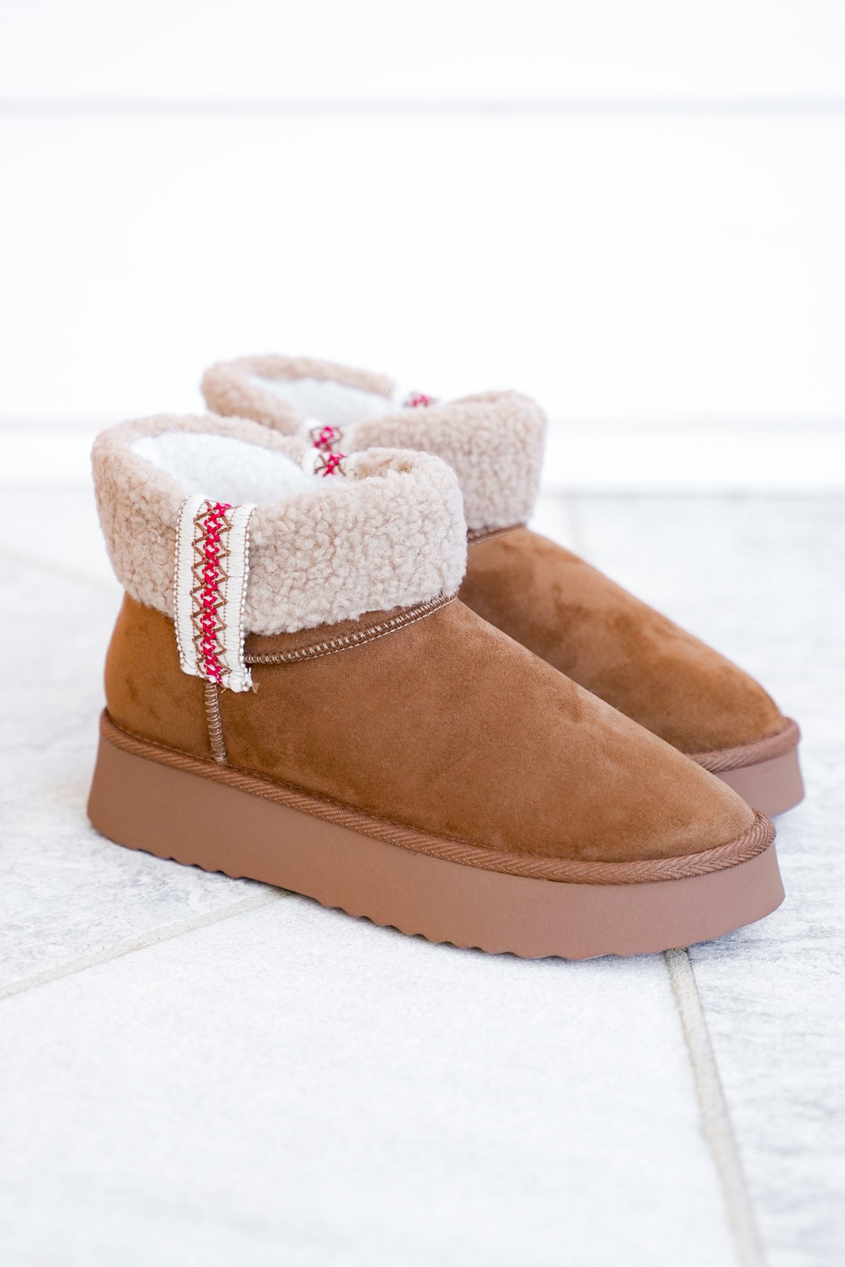 MIA Vegan Suede Sherpa Ankle Boot - Freckled Poppy