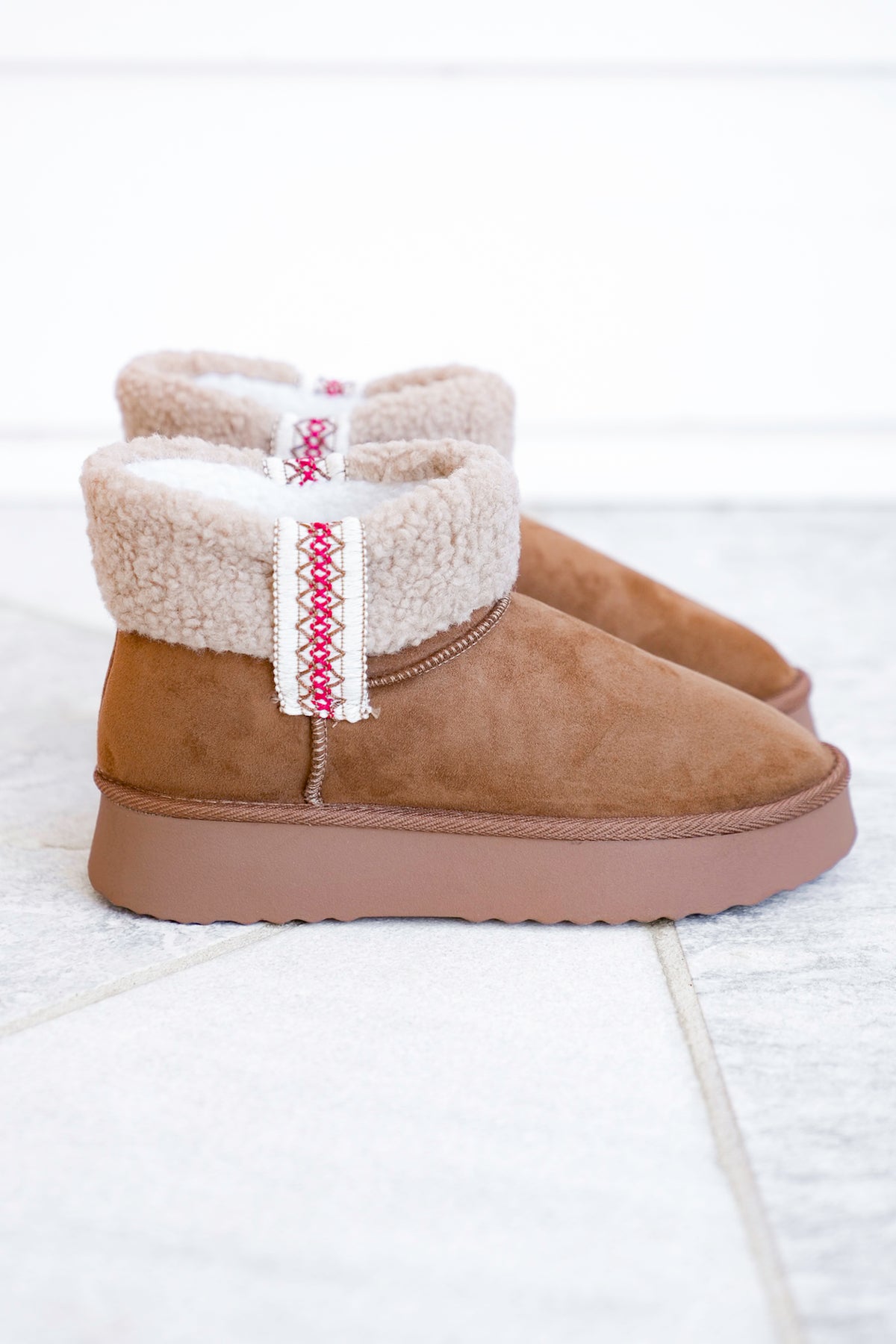 MIA Vegan Suede Sherpa Ankle Boot - Freckled Poppy