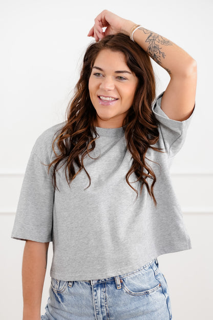 Plus/Reg "The Marlow" Nico Threads Solid Short Sleeve Crew Neck Top - Freckled Poppy