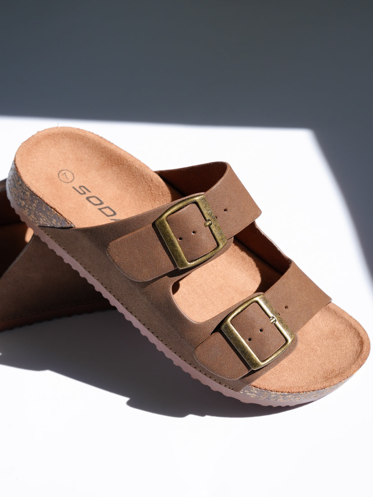 Double Buckle Cork Footbed Slide Sandal - Freckled Poppy
