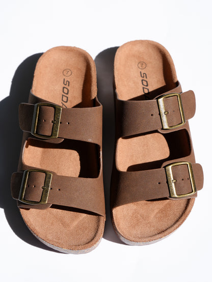 Double Buckle Cork Footbed Slide Sandal - Freckled Poppy
