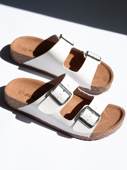 Double Buckle Cork Footbed Slide Sandal - Freckled Poppy