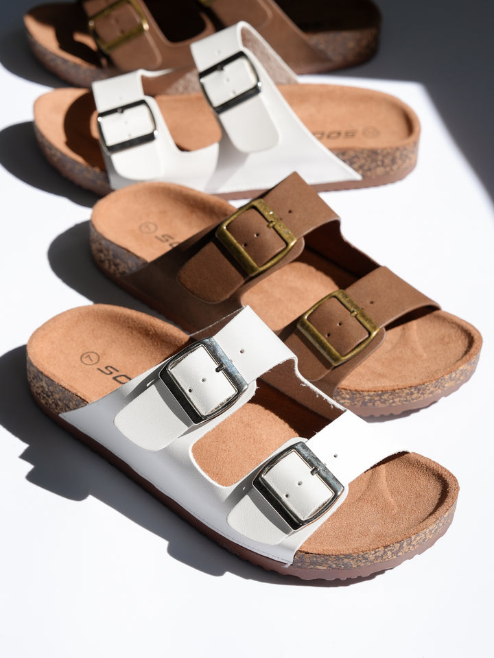 Double Buckle Cork Footbed Slide Sandal - Freckled Poppy