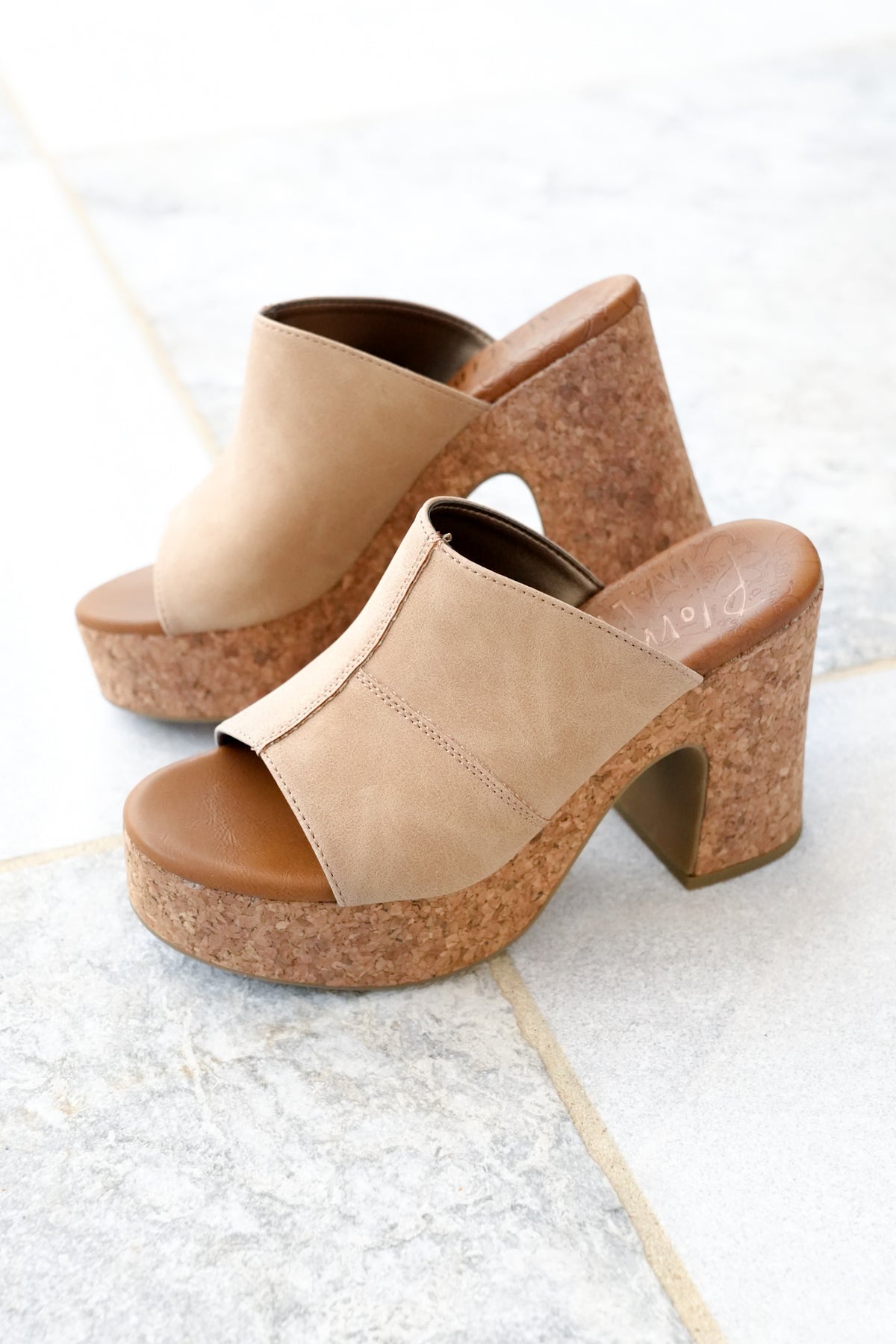 Restock! Blowfish Poznan Chunky Cork Platform Heel Slides - Freckled Poppy