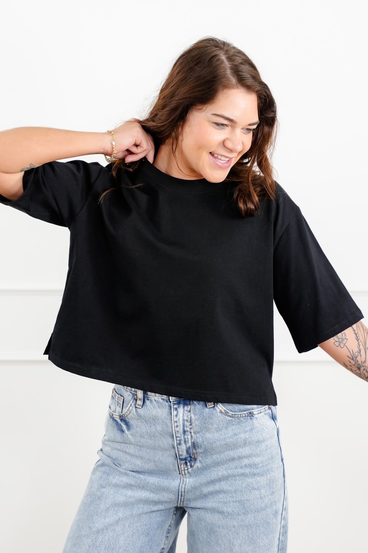 Plus/Reg "The Marlow" Nico Threads Solid Short Sleeve Crew Neck Top - Freckled Poppy