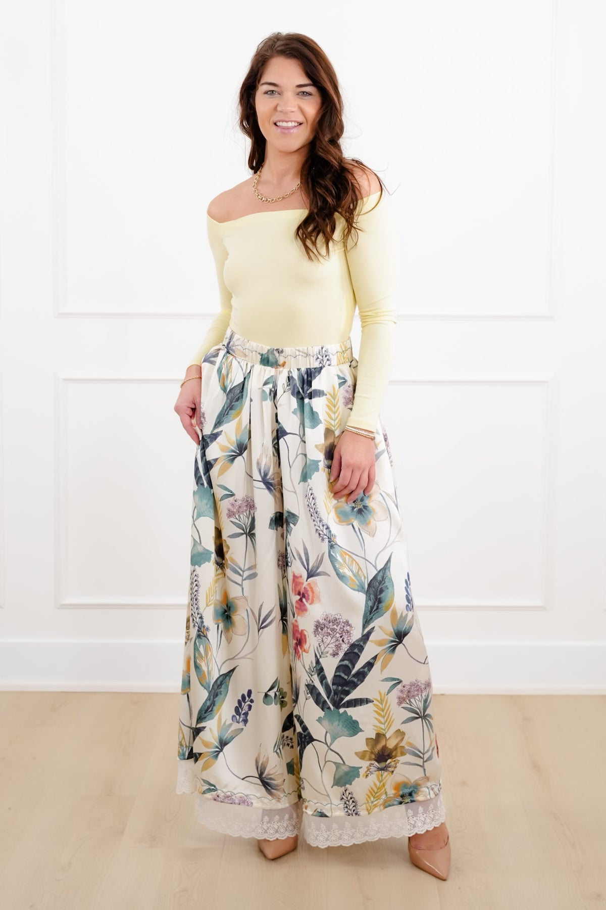 Yellow Long Sleeve Off Shoulder Fitted Top - Freckled Poppy