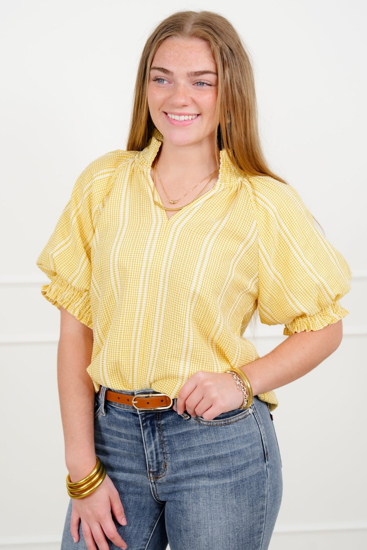 Stripe Short Sleeve Top with Ruffle Detail - Freckled Poppy