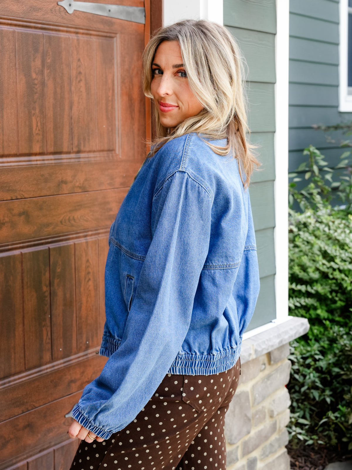 Vintage Wash Long Sleeve Jacket With Elastic Hem & Zipper