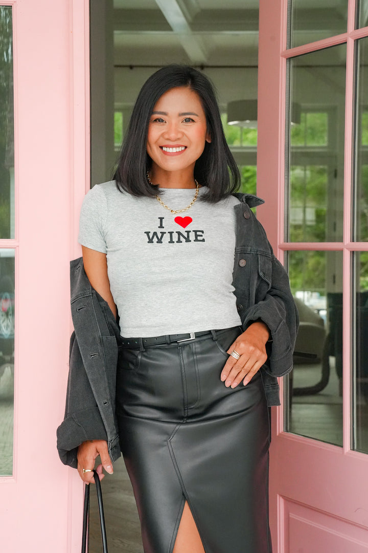 Short Sleeve 'I Love Wine' Baby Tee - Freckled Poppy